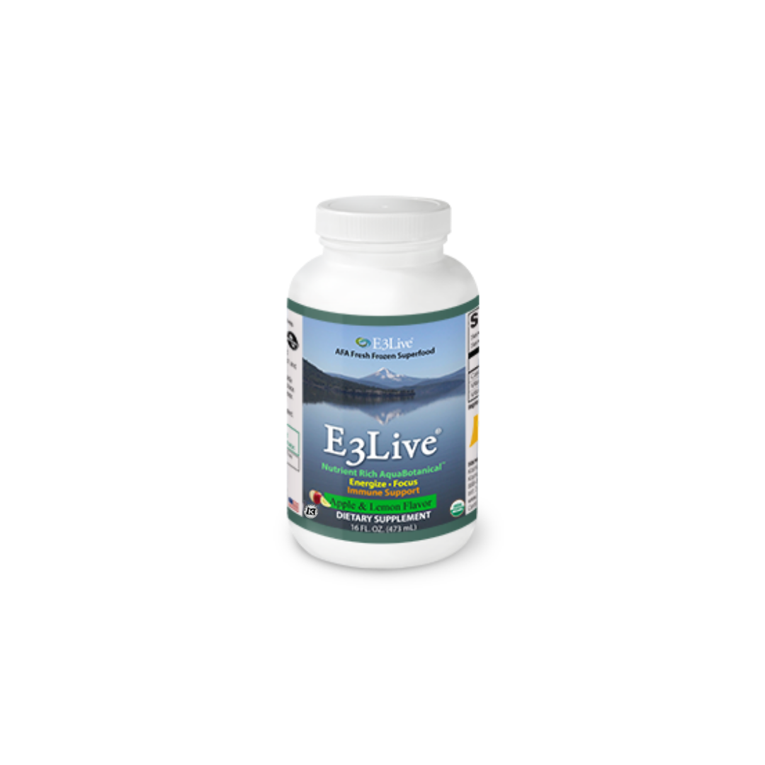 Single E3Live Apple and Lemon flavor 16oz bottle with a mountain lake label, front view