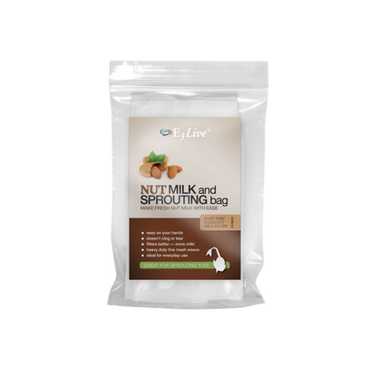E3Live Nut Milk and Sprouting Bag, a reusable mesh bag in a clear resealable package